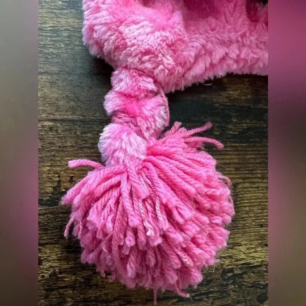 jamie rae hats | Candy Pink Winter Wimple Hat Candy Pink Lace Rose. Size: 3/6M